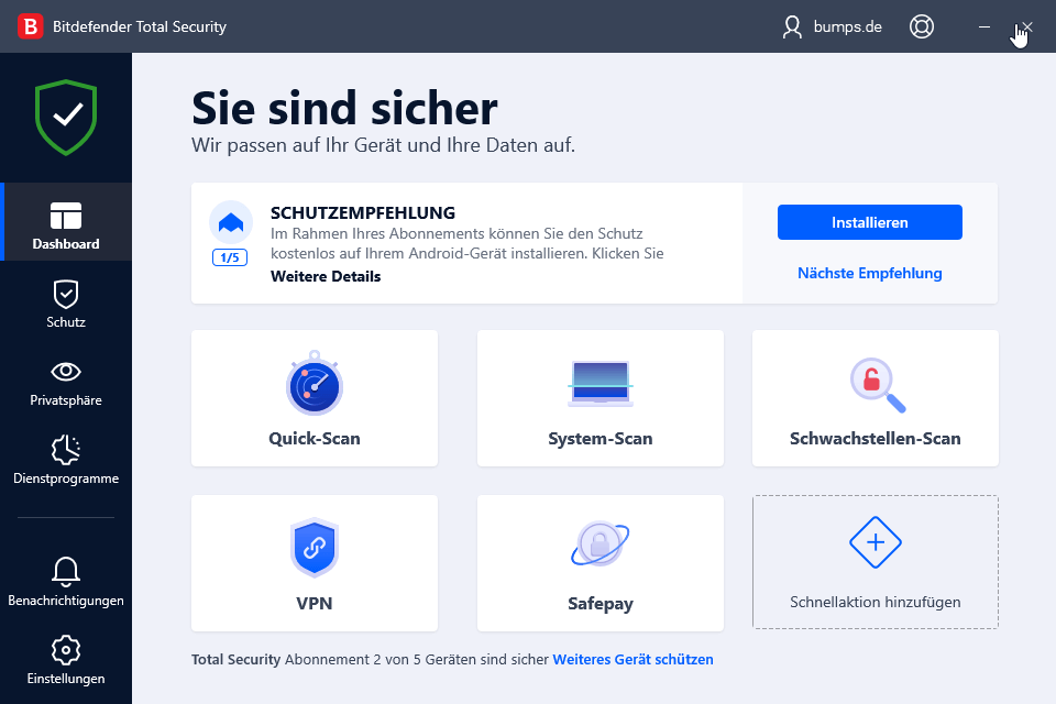 Bitdefender Total Security 2021 – 10 Geräte | 2 Jahre (Win, Mac, Android & iOS)